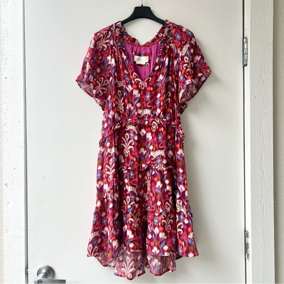 By Anthropologie Robin Tiered Ruffled Mini Dress - RedPink Floral Print - Size S - Picture 4 of 10